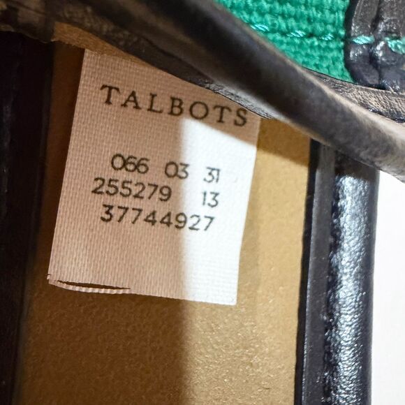 Talbots Belt Green Canvas Navy Leather Trim Gold Tone Buckle Women\'s L Preppy main image 4